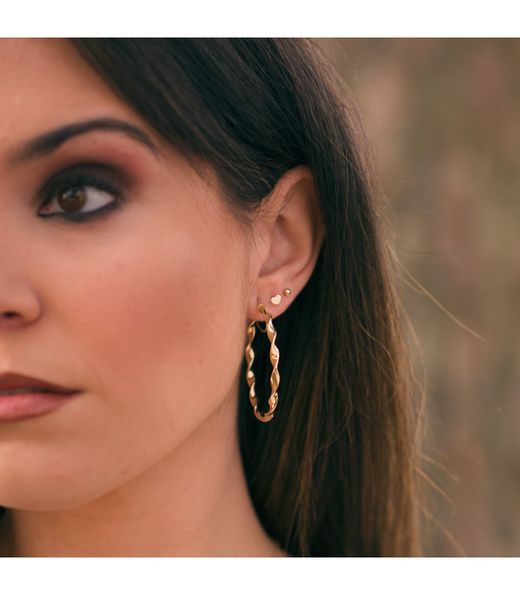 05-A459 Pendientes oro de 18K para mujer de Aro rizo ondulados con greca