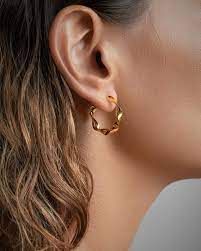 09-A20 Pendientes para mujer Aros rizados greca en Oro de 18K vistosos y elegantes