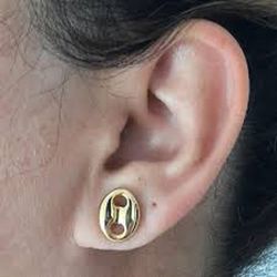 12-45 Pendientes de oro 18K con malla calabrote en brillo cierre de presión