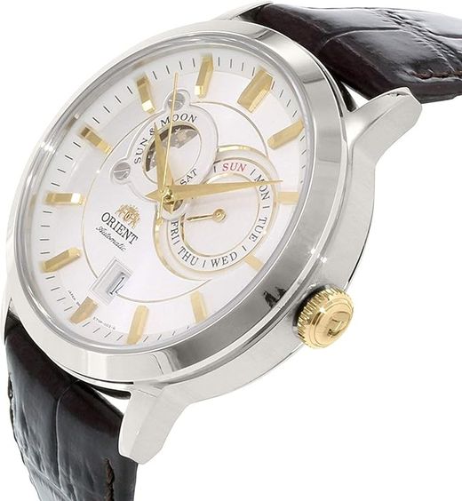 Reloj Orient de hombre automático 147-FET0P004W0 Indicador del día de la semana y calendario, indicador del sol y luna.