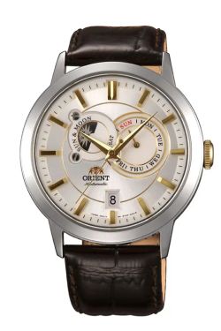 Reloj Orient de hombre automático 147-FET0P004W0 Indicador del día de la semana y calendario, indicador del sol y luna.
