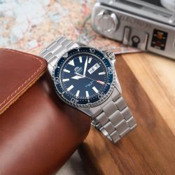 Reloj Orient de hombre automático 147-RA-AA0002L39B esfera azul elegante acuático 200 metros cristal zafiro