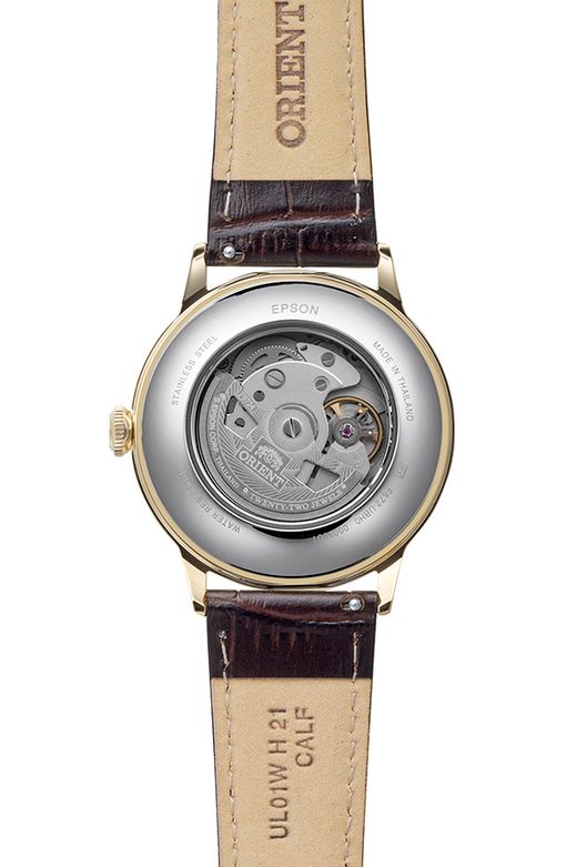 147-RA-AC0028S30B Reloj Orient Bambino automático de hombre bonito y elegante, calendario con correa de piel resistente al agua 30 metros (3atm)