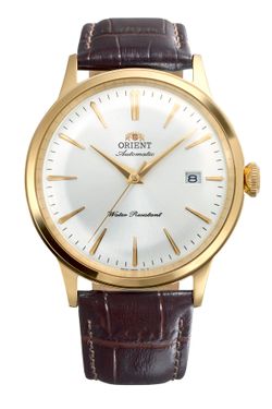 147-RA-AC0028S30B Reloj Orient Bambino automático de hombre bonito y elegante, calendario con correa de piel resistente al agua 30 metros (3atm)