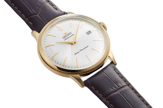 147-RA-AC0028S30B Reloj Orient Bambino automático de hombre bonito y elegante, calendario con correa de piel resistente al agua 30 metros (3atm)