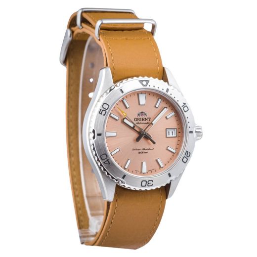 Reloj ORIENT Mako 40 147-RA-AC0Q05P10B unisex automático esfera color Salmón