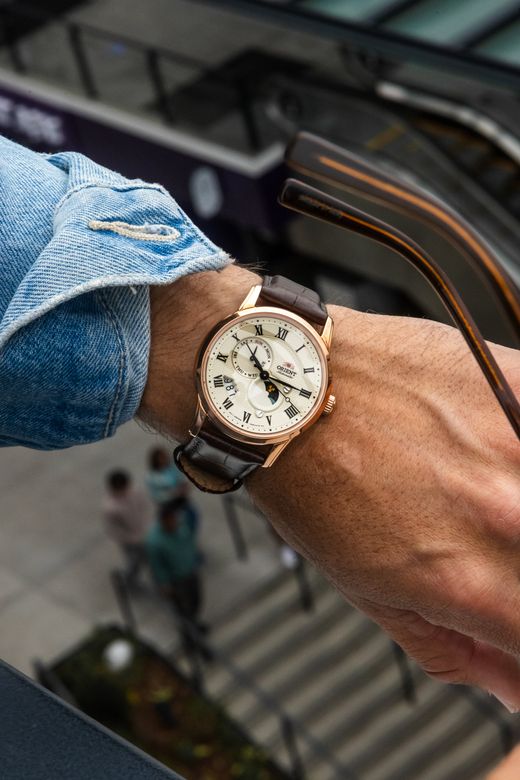 Reloj Orient automático hombre 147-RA-AK0007S30B indicador de sol y luna