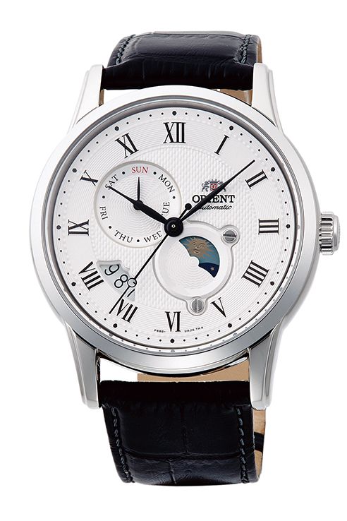 147-RA-AK0008S30B Reloj Orient Sun & Moon de hombre movimiento automático, cristal zafiro, cierre desplegable, resistencia al agua 50 metros, indicador sol y luna