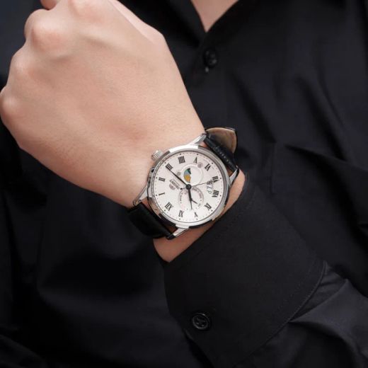 147-RA-AK0008S30B Reloj Orient Sun & Moon de hombre movimiento automático, cristal zafiro, cierre desplegable, resistencia al agua 50 metros, indicador sol y luna
