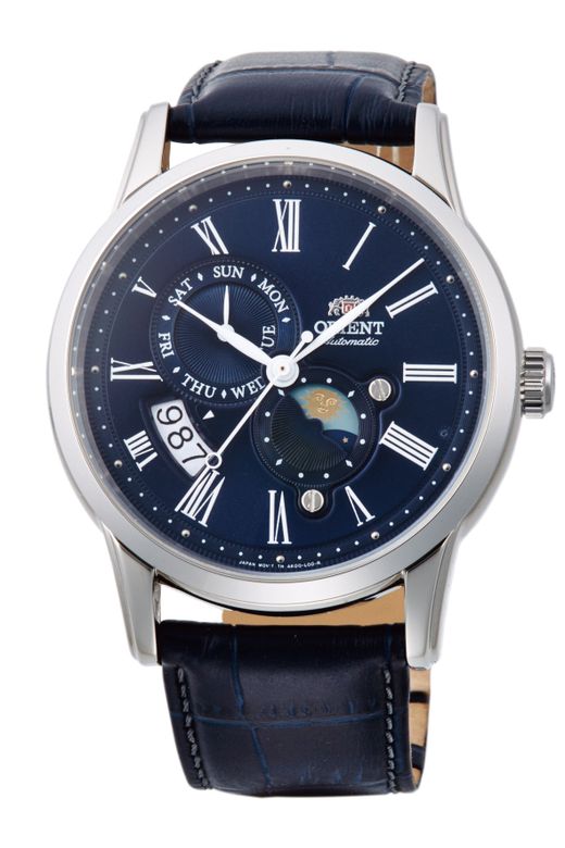 147-RA-AK0011D30B Reloj Orient de hombre automático indicador del día de la semana, calendario e indicador sol y luna.