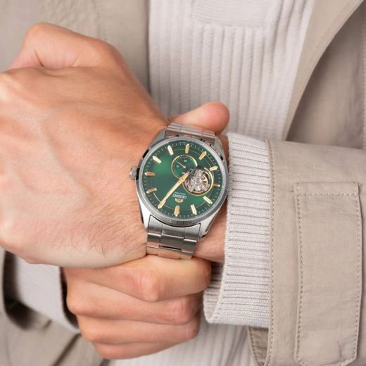 Reloj Orient de hombre automático 147-RA-AR0008E30B esfera verde semi Skeleton