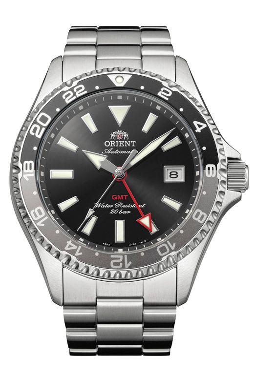 147-RA-BC0001B30B Reloj Orient automático hombre MAKO GMT esfera negra resistencia al agua hasta 20 bar (200 metros) cristal zafiro y brazalete de acero inoxidable SUS316L.