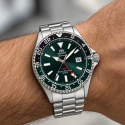 147-RA-BC0002E30B Reloj Orient automático hombre MAKO GMT – esfera verde, calendario sumergible 200 metros