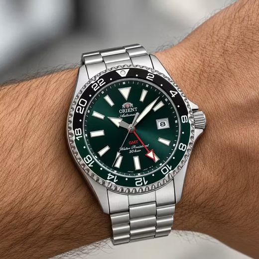 147-RA-BC0002E30B Reloj Orient automático hombre MAKO GMT – esfera verde, calendario sumergible 200 metros