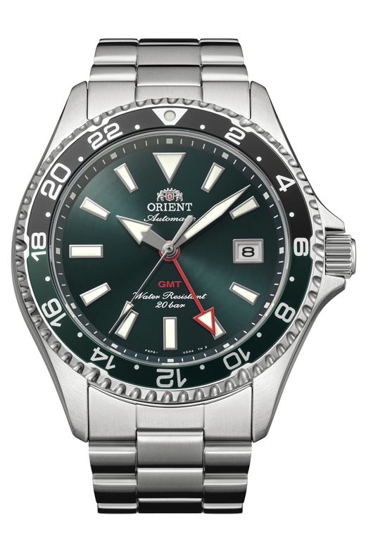 147-RA-BC0002E30B Reloj Orient automático hombre MAKO GMT – esfera verde, calendario sumergible 200 metros