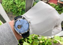 149-RE-AT0203L00B Reloj Orient STAR automático de hombre muy elegante esfera azul, 50 metros (5atm) cristal mineral sólido y resistente