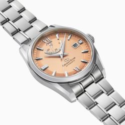 149-RE-AU0108G00B Reloj Orient Star automático para hombre esfera rosa muy elegante 50 metros acero inoxidable 316L reserva de carga 50H