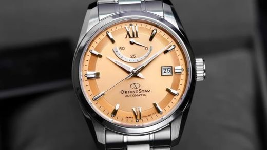 149-RE-AU0108G00B Reloj Orient Star automático para hombre esfera rosa muy elegante 50 metros acero inoxidable 316L reserva de carga 50H