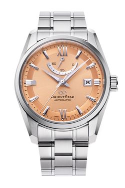 149-RE-AU0108G00B Reloj Orient Star automático para hombre esfera rosa muy elegante 50 metros acero inoxidable 316L reserva de carga 50H