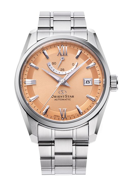 149-RE-AU0108G00B Reloj Orient Star automático para hombre esfera rosa muy elegante 50 metros acero inoxidable 316L reserva de carga 50H