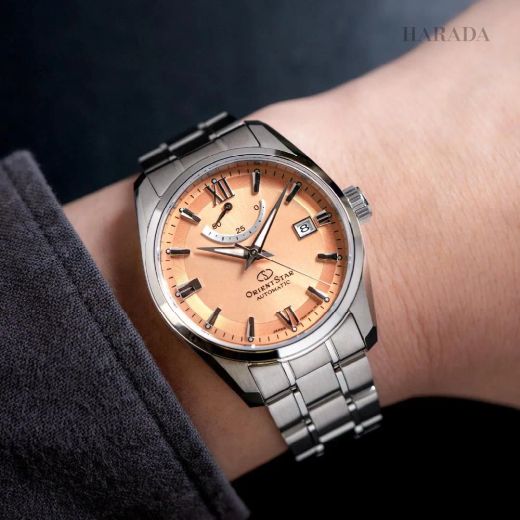 149-RE-AU0108G00B Reloj Orient Star automático para hombre esfera rosa muy elegante 50 metros acero inoxidable 316L reserva de carga 50H