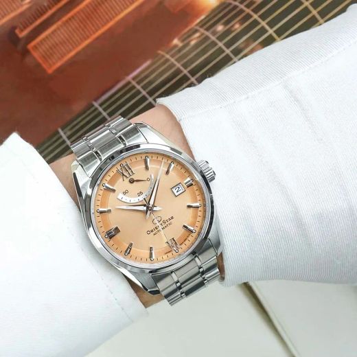 149-RE-AU0108G00B Reloj Orient Star automático para hombre esfera rosa muy elegante 50 metros acero inoxidable 316L reserva de carga 50H