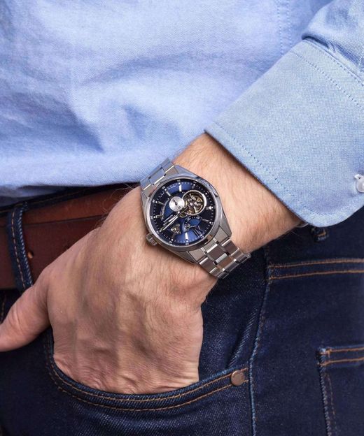 149-RE-AV0003L00B Reloj Orient Star automático de hombre esfera azul Resistencia al agua 100 metros (10atm) cristal zafiro