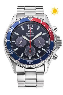 150-RA-TX0201L10B Reloj Orient hombre de carga solar, calendario, cronógrafo esfera muy elegante, sumergible 200 metros (20Atm)