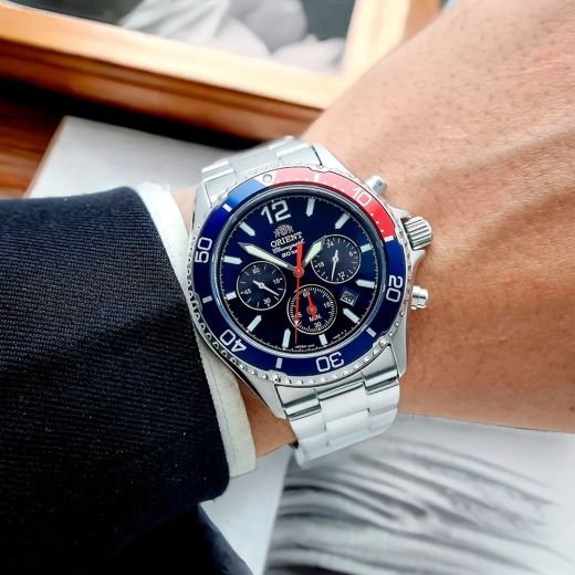150-RA-TX0201L10B Reloj Orient hombre de carga solar, calendario, cronógrafo esfera muy elegante, sumergible 200 metros (20Atm)