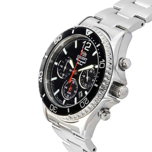 150-RA-TX0202B10B Reloj Orient carga Solar de hombre cronógrafo, calendario, bisel negro, para buceo sumergible a 200 metros (20 atm)