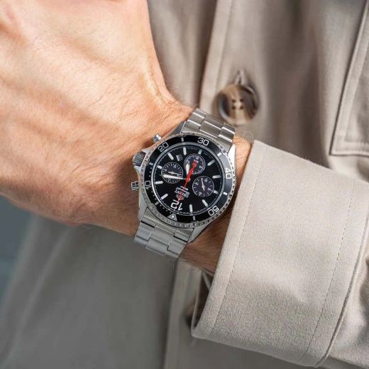150-RA-TX0202B10B Reloj Orient carga Solar de hombre cronógrafo, calendario, bisel negro, para buceo sumergible a 200 metros (20 atm)