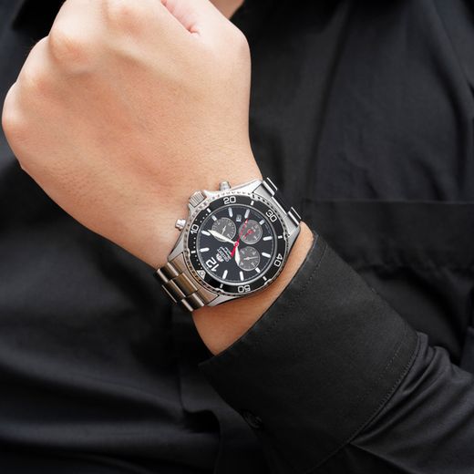 150-RA-TX0202B10B Reloj Orient carga Solar de hombre cronógrafo, calendario, bisel negro, para buceo sumergible a 200 metros (20 atm)