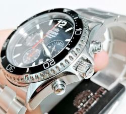 150-RA-TX0202B10B Reloj Orient carga Solar de hombre cronógrafo, calendario, bisel negro, para buceo sumergible a 200 metros (20 atm)