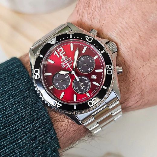 150-RA-TX0207R10B Reloj Orient hombre de carga solar, calendario, cronógrafo esfera muy elegante, sumergible 200 metros (20Atm) Mako Chronograph de carga solar