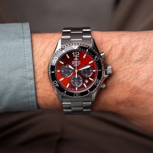 150-RA-TX0207R10B Reloj Orient hombre de carga solar, calendario, cronógrafo esfera muy elegante, sumergible 200 metros (20Atm) Mako Chronograph de carga solar