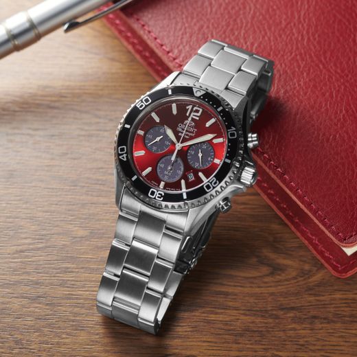 150-RA-TX0207R10B Reloj Orient hombre de carga solar, calendario, cronógrafo esfera muy elegante, sumergible 200 metros (20Atm) Mako Chronograph de carga solar