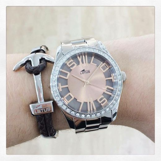 18126-1 Reloj Lotus mujer esfera transparente caja y pulsera de acero inoxidable 316L