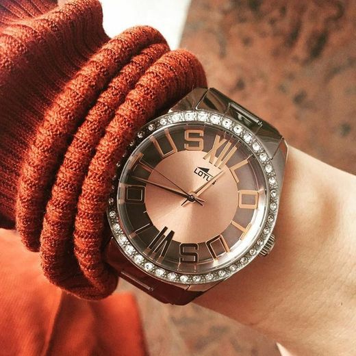 18126-1 Reloj Lotus mujer esfera transparente caja y pulsera de acero inoxidable 316L