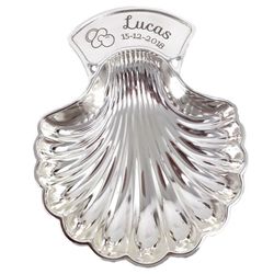 1899P Concha bautismo para bebé en acero plateado de buena calidad presentado con estuche