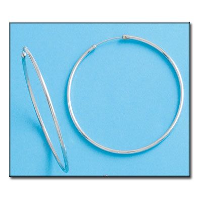 22-A60 Pendientes oro blanco 18K aros grandes lisos modernos y elegantes con cierre reforzado