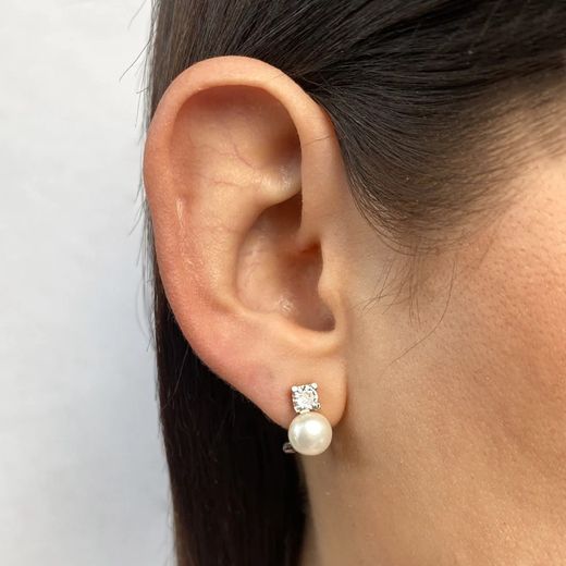 25-25 Pendientes tu-yo de mujer en plata de ley con perlas y circonitas