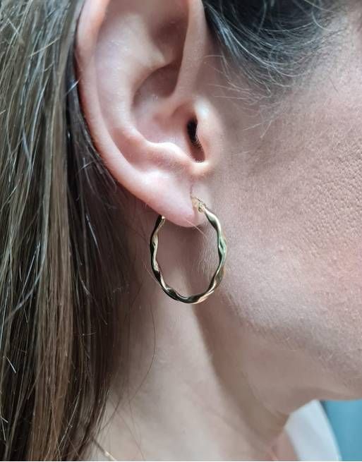 25-A322 Pendientes mujer aros de oro rizados 18K redondos en forma de espiral