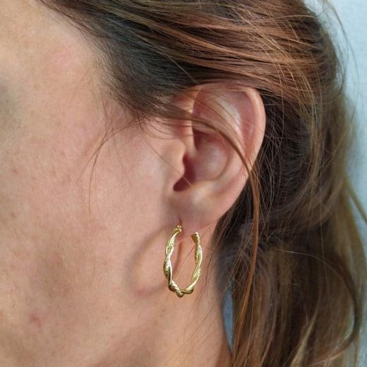 25-A322 Pendientes mujer aros de oro rizados 18K redondos en forma de espiral