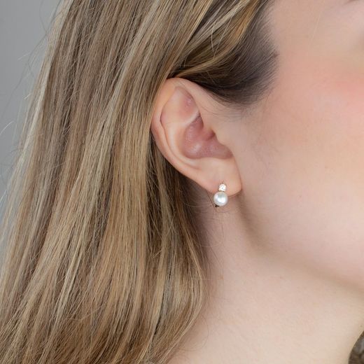 3278 Pendientes de mujer en oro 18K tu-yo perla cultivada y brillantes