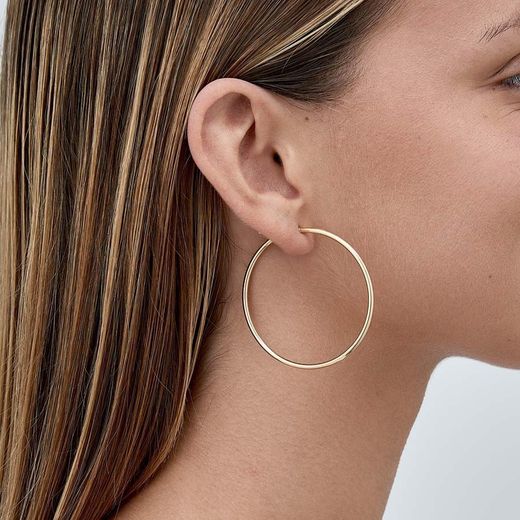 33-A502 Pendientes Aros lisos en Oro amarillo de 18 Kilates. Diámetro interior de 45mm y grosor 2mm elegantes y tradicionales