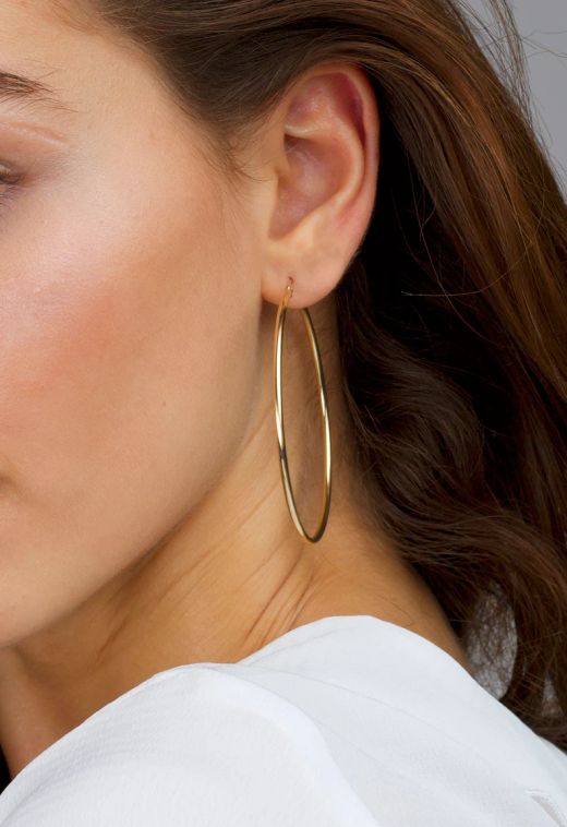 33-A602 Pendientes de aros de oro amarillo 18K, pendientes mujer grandes, aros lisos
