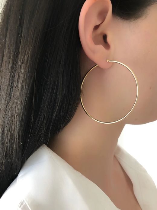 33-A602 Pendientes de aros de oro amarillo 18K, pendientes mujer grandes, aros lisos