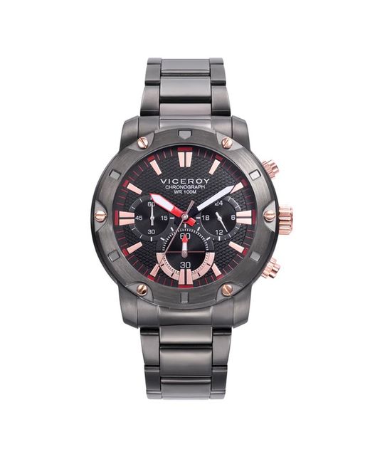 401275-57 Reloj de hombre Viceroy HEAT Cronógrafo de esfera negra con detalles en IP rosa y rojo, brazalete y caja de acero 316L IP.