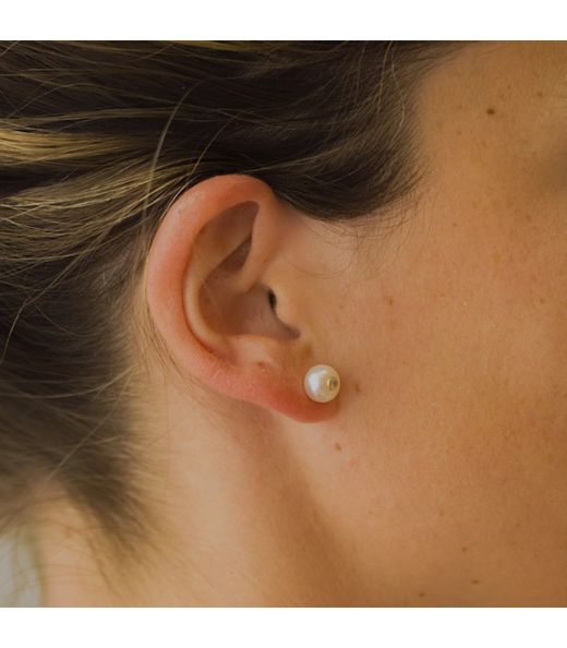 6593 Pendientes oro 18k con perlas y brillantes cierre de presión