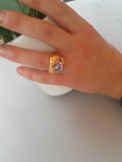 7156-A Anillo mujer chapado en oro agua marina